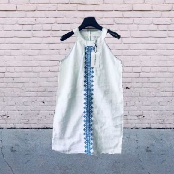 Lucky Brand New Short Linen Dress Size S White A-Line Embroidered - Picture 2 of 10